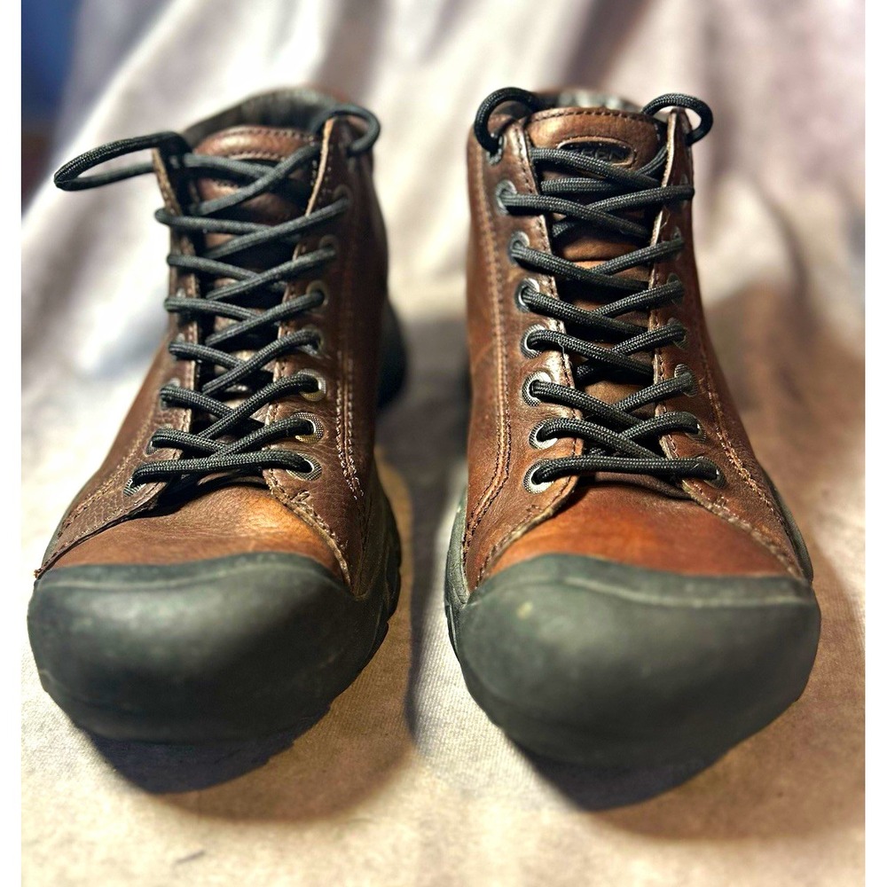 KEEN Men's Brown Leather Lace-Up Ankle Hiking Boots Black Rubber Toe Cap size 12